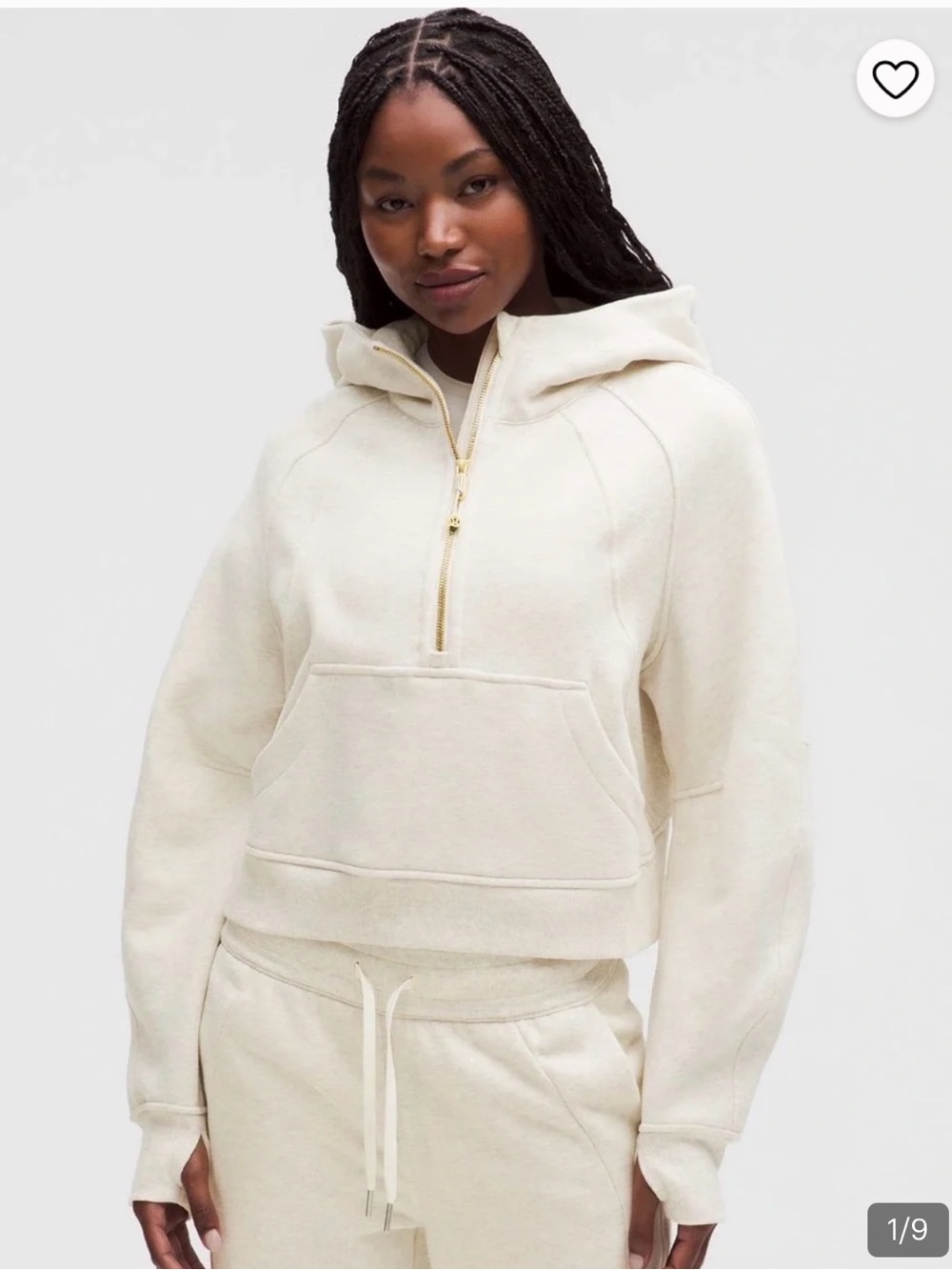 lululemon Scuba Half-Zip Hoodie in Bone with Gold Zip Sz M/L
